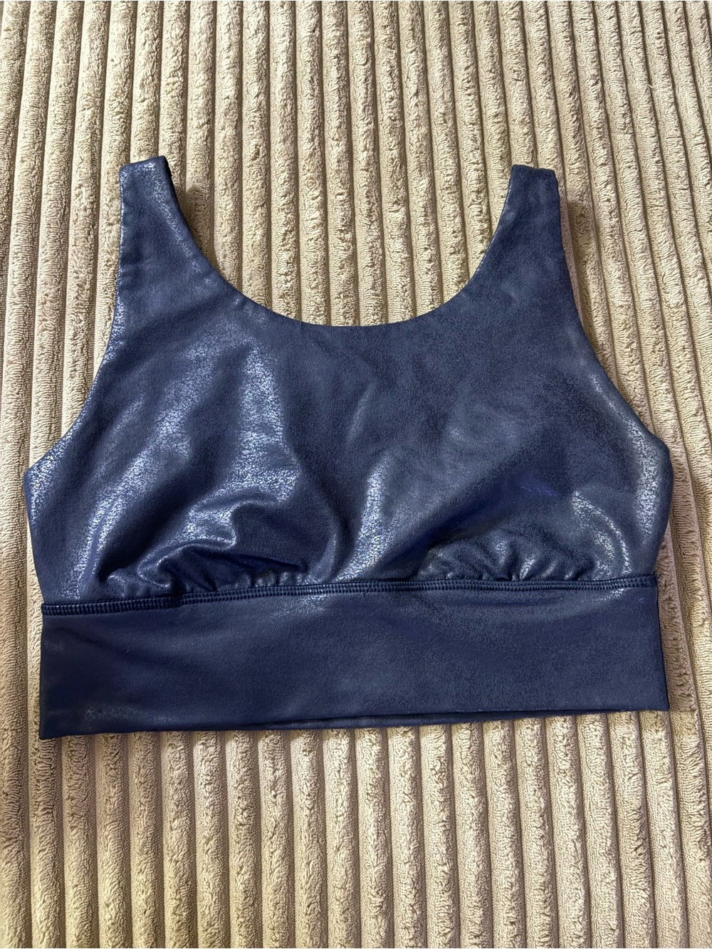 aerie Faux Leather Hugger Crackle Sports Bra in ‘steel blue’